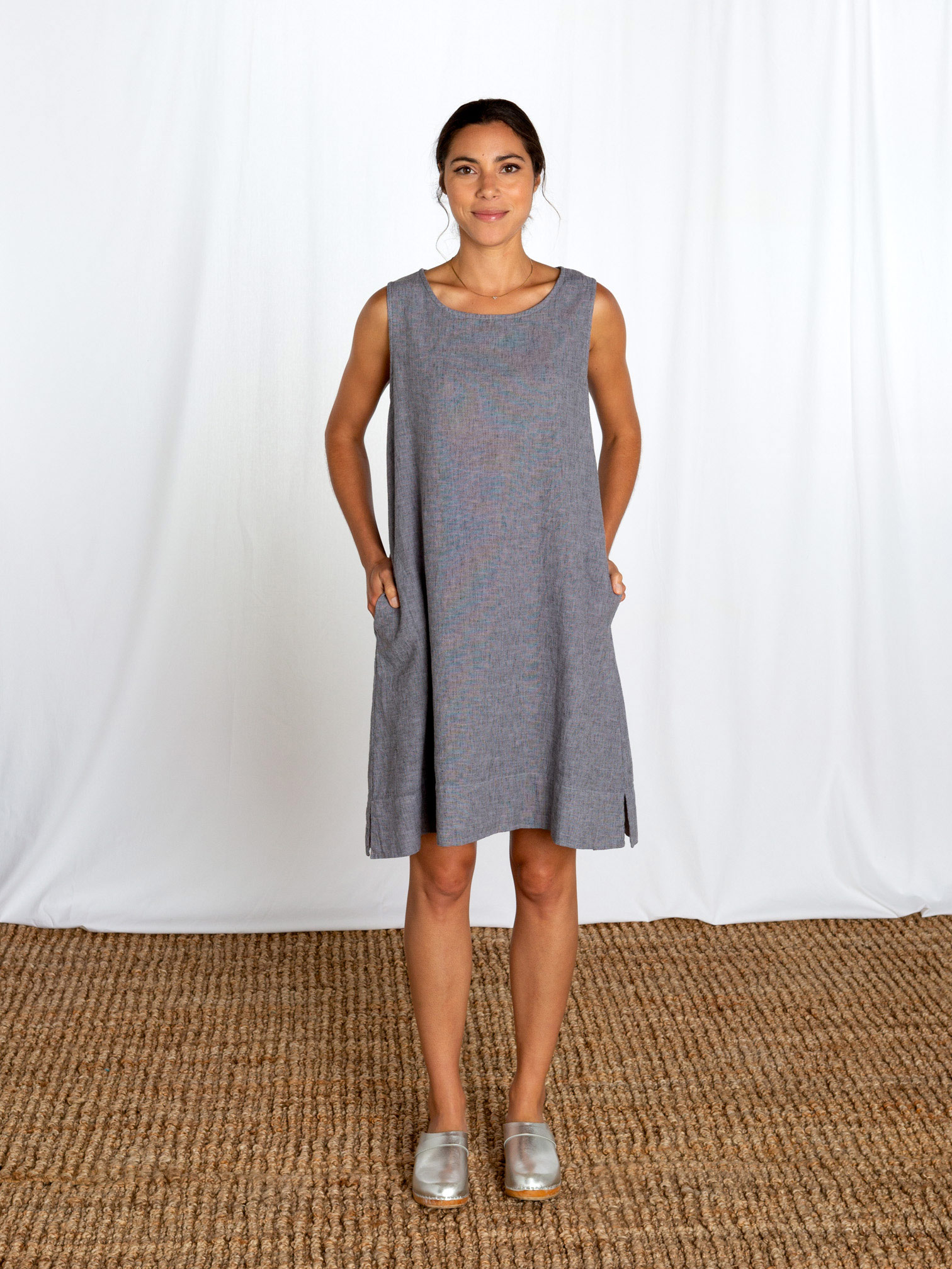 EILEEN FISHER Textured Organic-Linen Sleeveless Dress