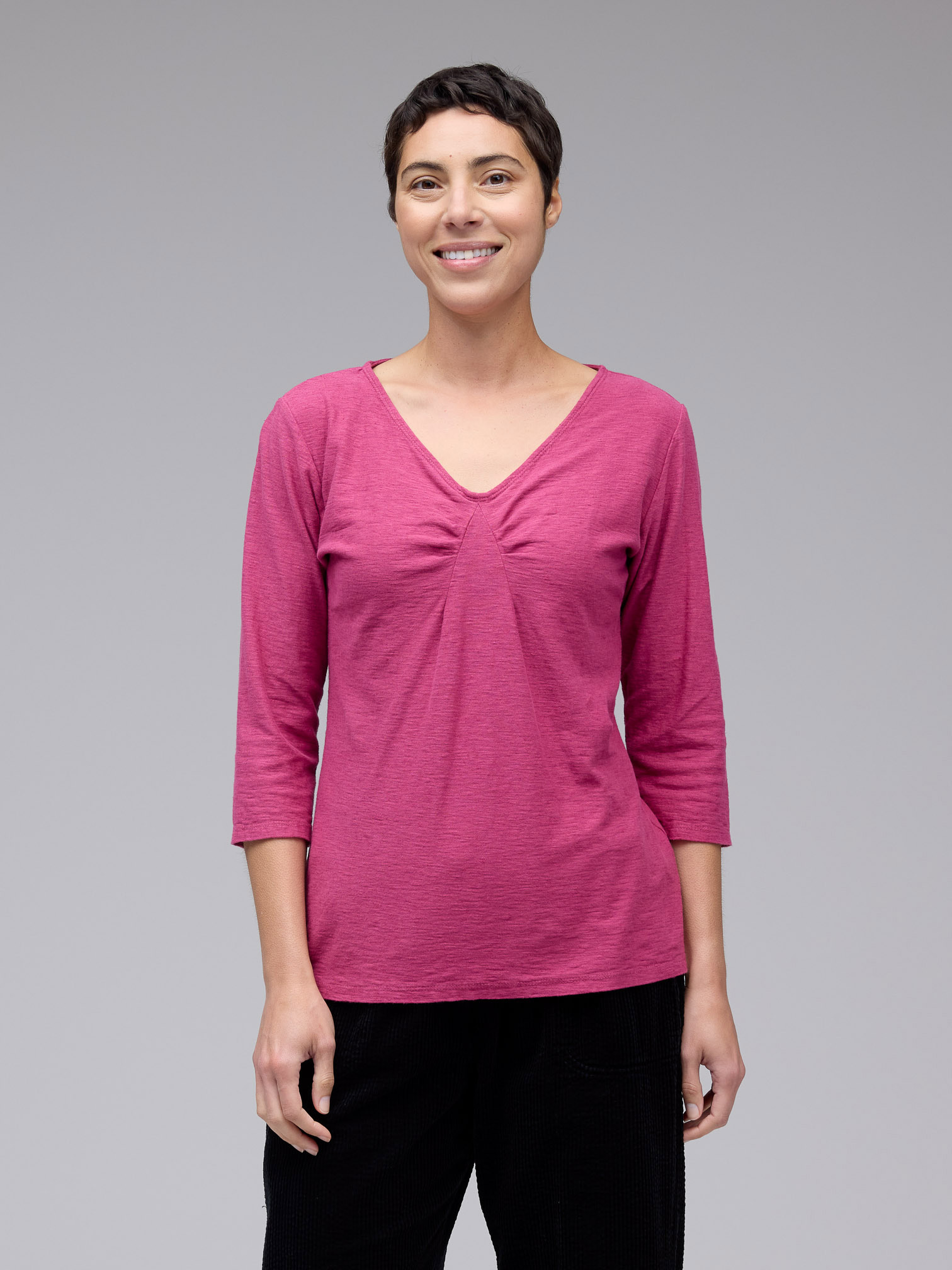 3/4 Slv Tuck Front Tee