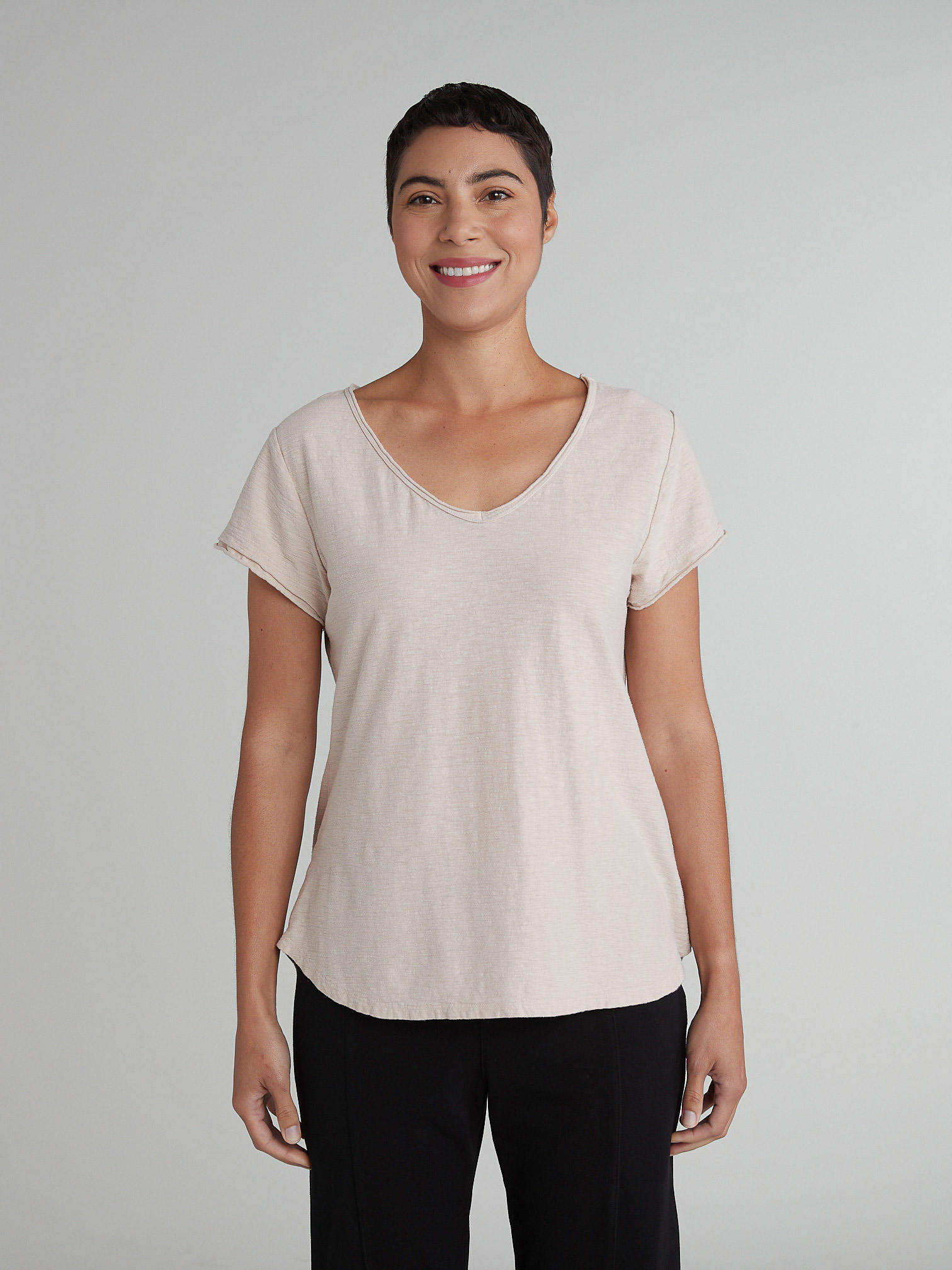 Raw Edge V-Neck Top