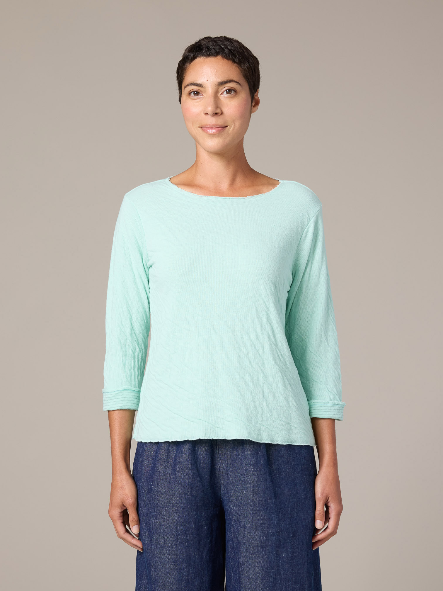 3/4 Slv Tee w/ Raw Edges