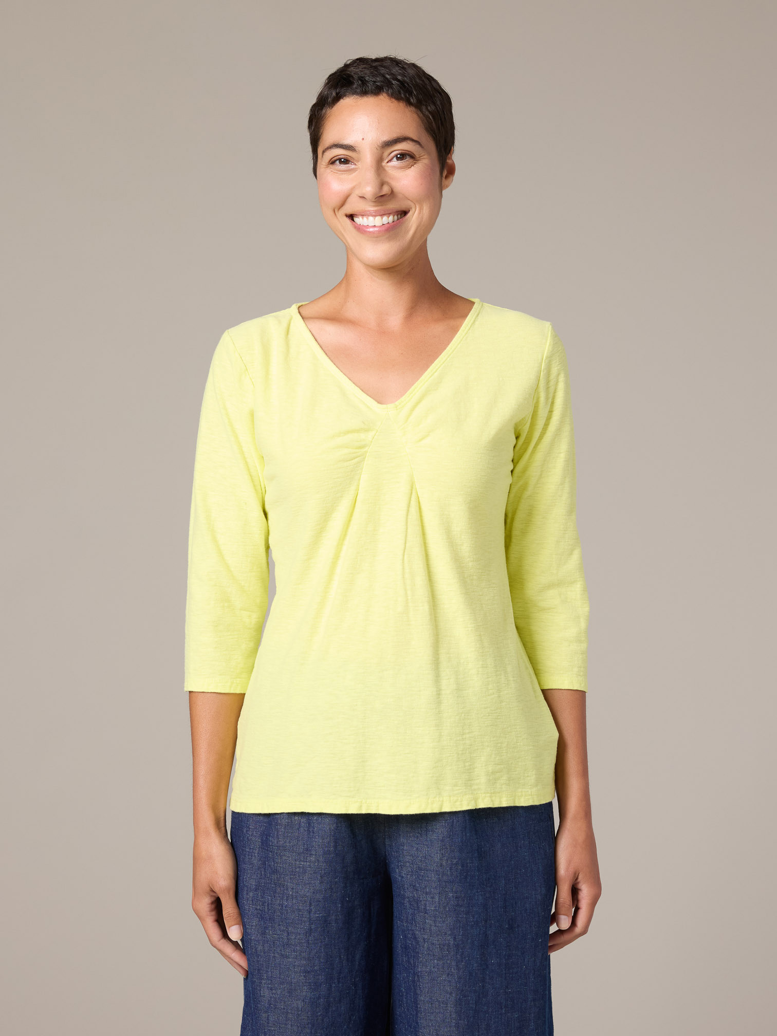 3/4 Slv Tuck Front Tee